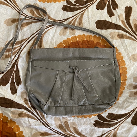 1980s Vintage Grey Leather Shoulder Bah Crossbody - image 2