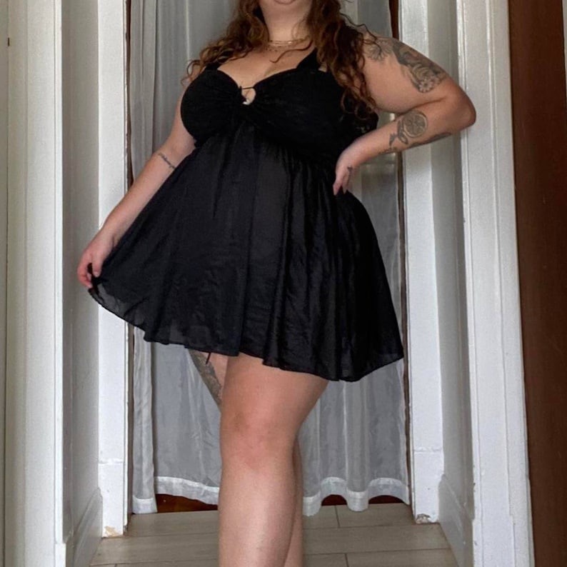 1980s Daphne Grey Black Lace Nylon Babydoll Nightgown. Tag - Etsy