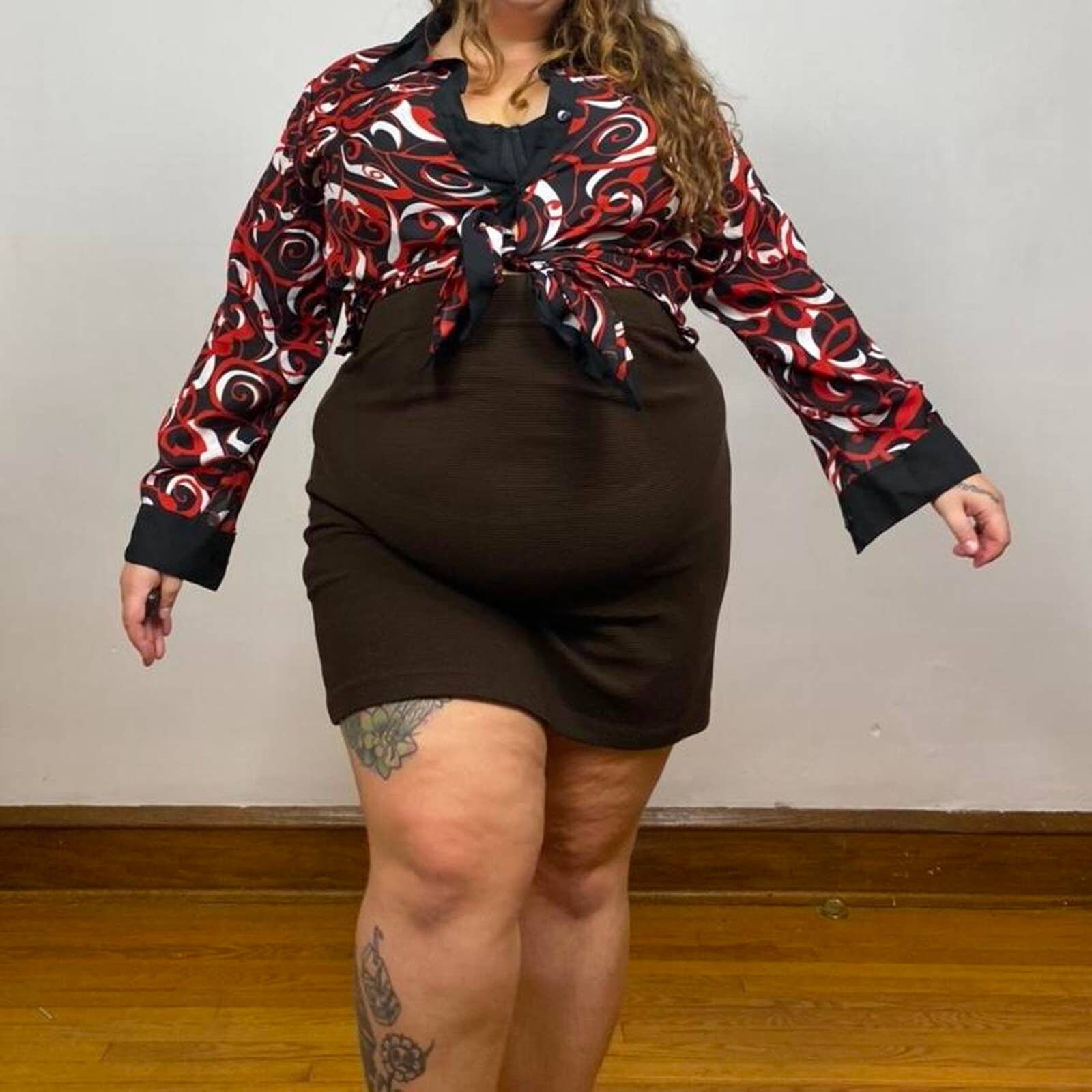 1990s Kloz Studio Plus Red White and Black Longsleeve Chiffon  