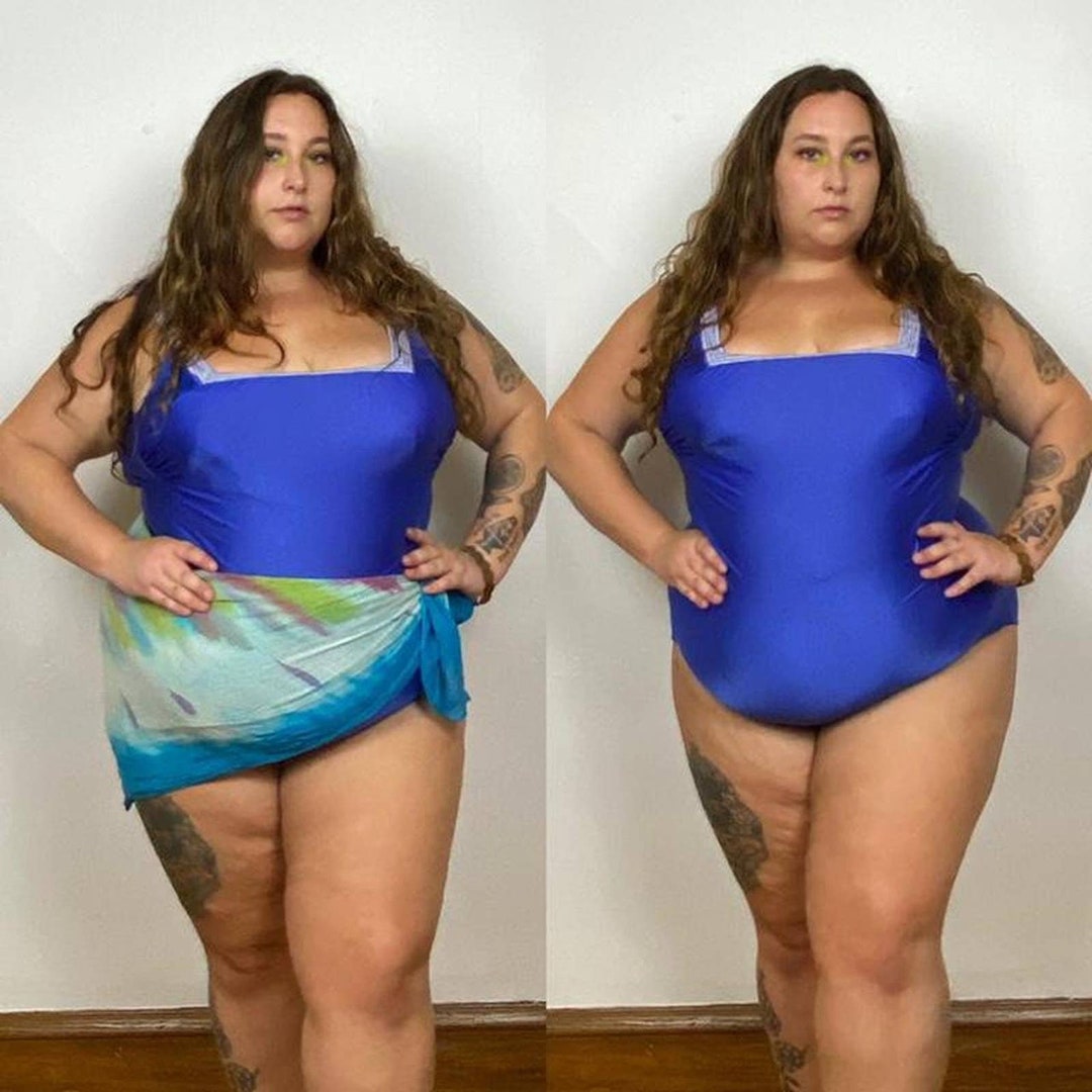 70s 80s Gottex Blue Square Neckline One Piece Swimsuit. Tag