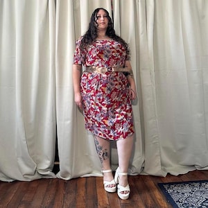 90s Floral Silk Midi Dress - Adrianna Papell Vintage Plus Size image 8