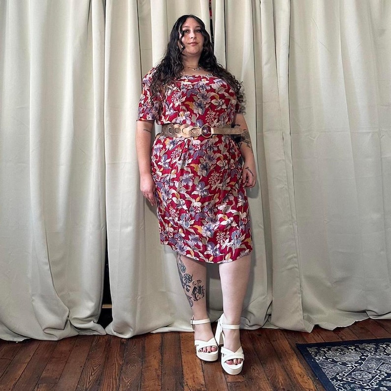 90s Floral Silk Midi Dress - Adrianna Papell Vintage Plus Size image 8