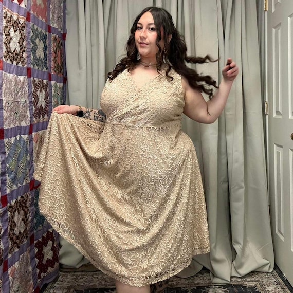 cream wrap midi dress Lace Ruffle Wrap Midi Dress