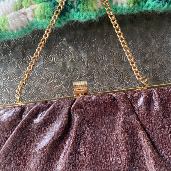 1960s Vintage Brown / Burgundy Leather Clutch Pur… - image 6