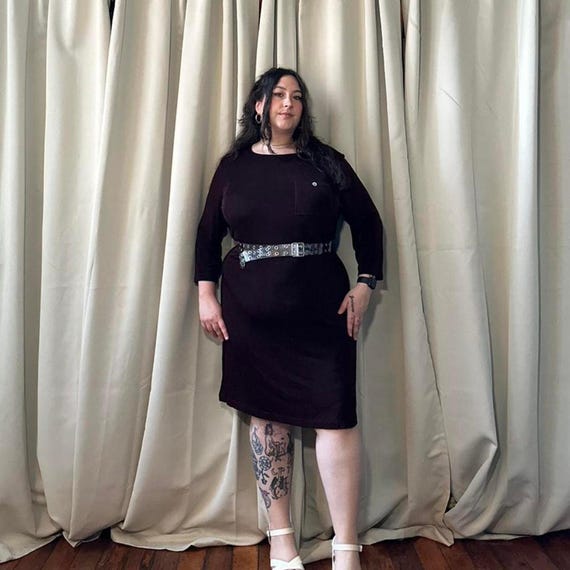2000s Brown Slinky Midi Dress - Plus Size Stretchy Acetate Spandex