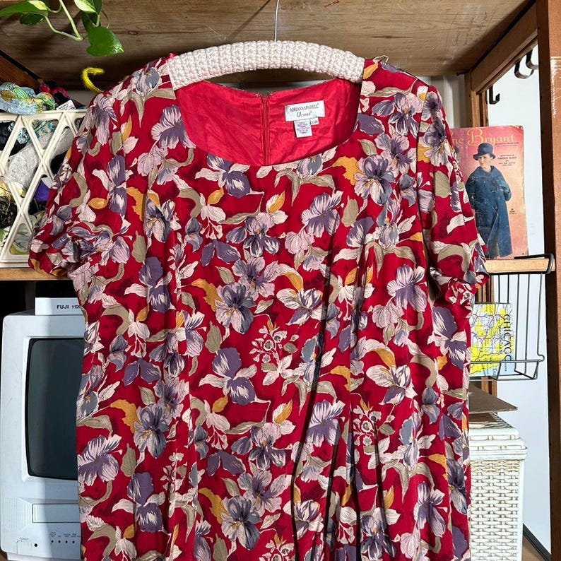 90s Floral Silk Midi Dress - Adrianna Papell Vintage Plus Size image 5
