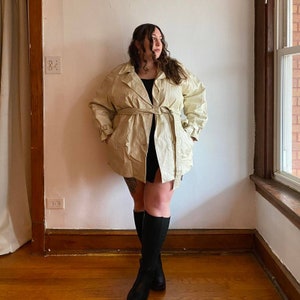 1980s Vintage Diana Marco Leather Coat: Cream White, Plus Size