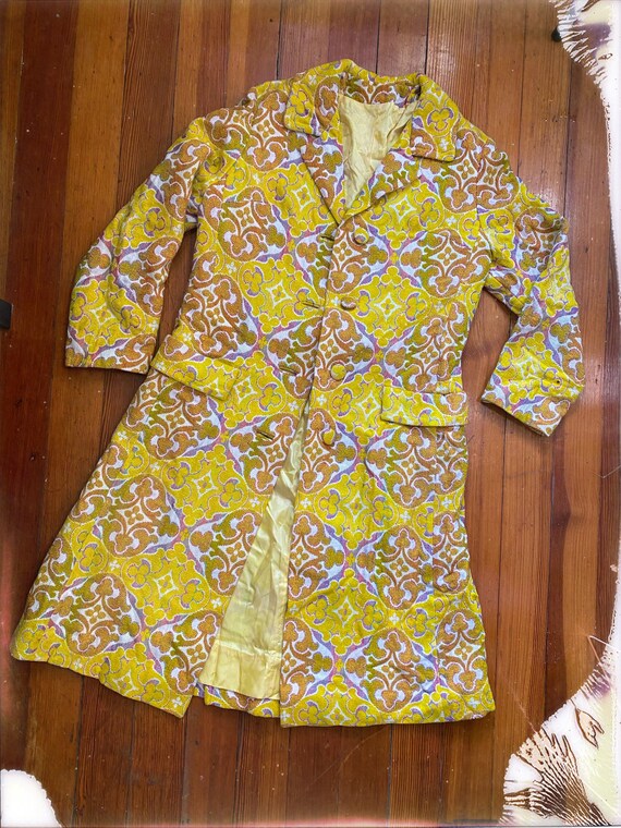 1960s Mary Lane Tapestry Coat | Stunning Yellow Pu