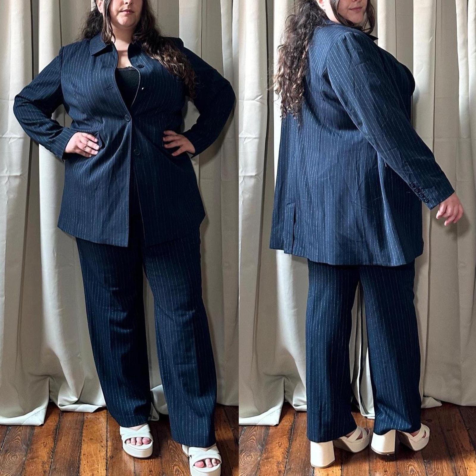 Navy Sparkle Pinstripe Pant and Blazer Set. Opalescent Sparkle. Tag Size 22W. Poly Rayon Metallic Spandex. Plus Size Vintage Suit Set 2X Etsy Australia