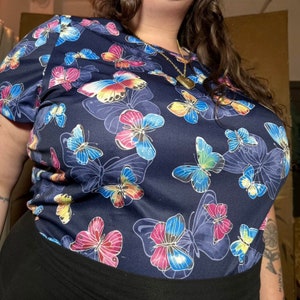 2000s Blair Butterfly Blouse. Navy Shortsleeve. No Tag. 1X 2X - Etsy