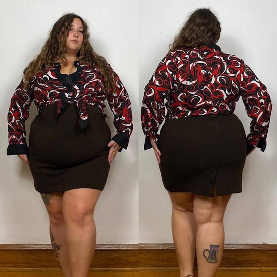 1990s Kloz Studio Plus Red White and Black Longsleeve Chiffon  