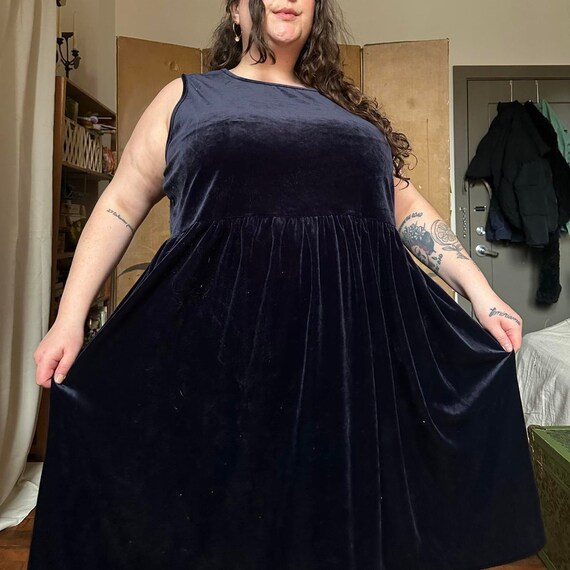 Vintage Velvet Babydoll Midi Dress: 90s Sleeveless Navy Plus Size