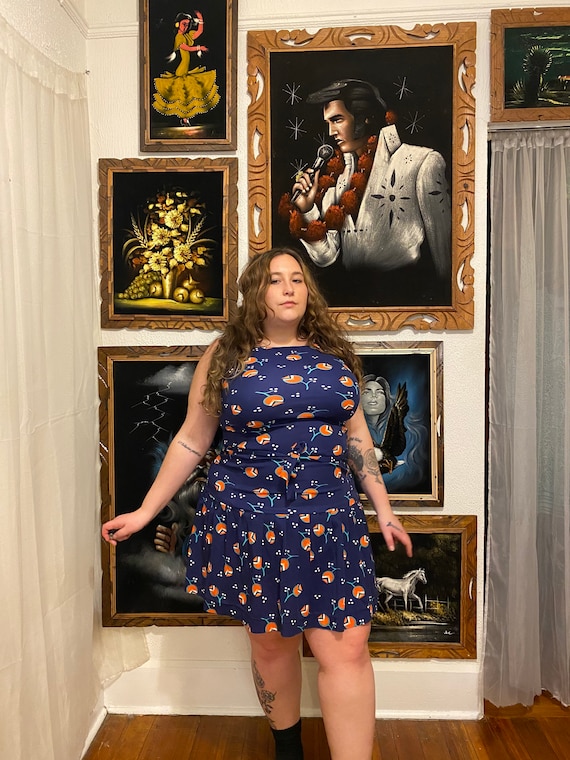 Poppy Pattern Plus Size Vintage Drop Waist Mod dre