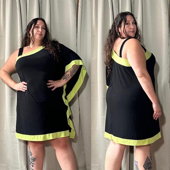 2000s Avenue Black and Green One Sleeve Midi Dress. Tag Size 22 24. Plus Size Vintage 3X 4X Etsy