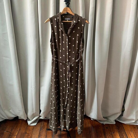 2000s Kate Hill Silk Polka Dot Midi Dress, Petite Size 14p