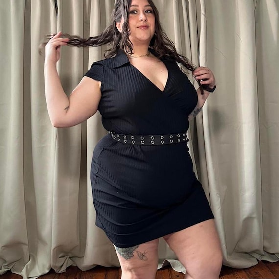 jersey dress 90s plus size Ribbed Midi Dress: Vintage Caren Sport, 2X semiannualsale23
