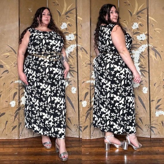 Y2K Black and Cream Apostrophe Maxi Dress. Tag Size 20 22. Polyester Spandex. Excellent Condition. 2X 3X Etsy UK