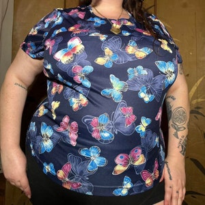 2000s Blair Butterfly Blouse. Navy Shortsleeve. No Tag. 1X 2X - Etsy