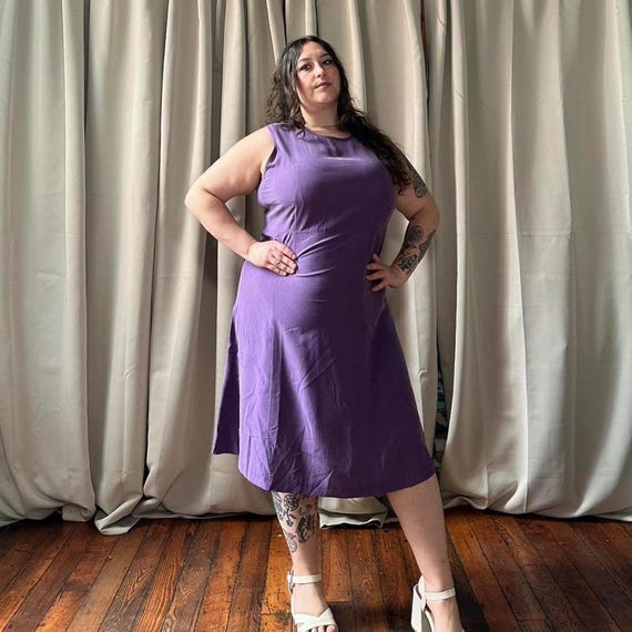 1990s Purple Silk Midi Dress: Plus Size Vintage Victoria Holley