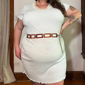 2000s Mint Green Ribbed Nightgown: Cream Lace Detail, Size L