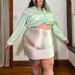 1980s Vintage Mint Green Satin Blouse - Plus Size XL