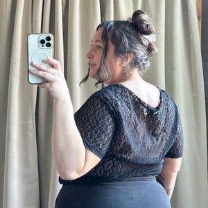 1990s ACW Design Black Lace Double Lined Shortsleeve Blouse. Good condition.