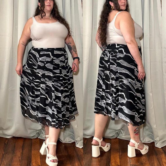 2000s Jones New York Collection Woman. Abstract Black and Beige A Line Midi Skirt Tag Size 18W. 100 Silk. Plus Size Vintage Silk Skirt 1X 2X Etsy
