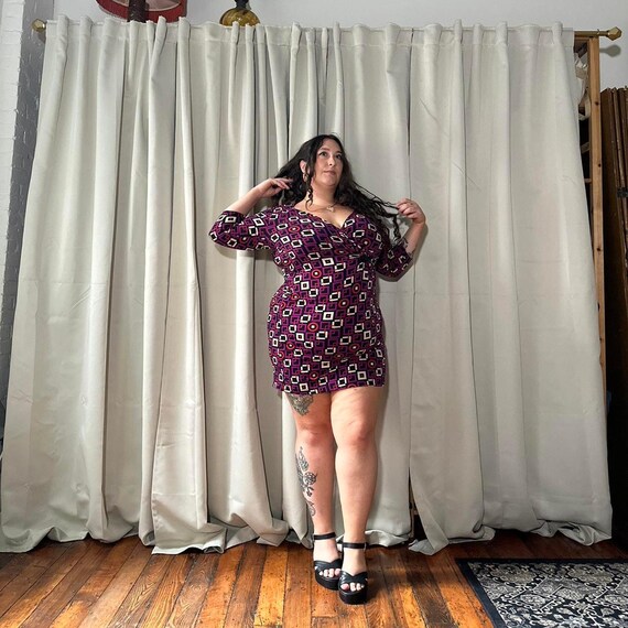 Vintage Abstract Mini Wrap Dress - Plus Size L - Etsy