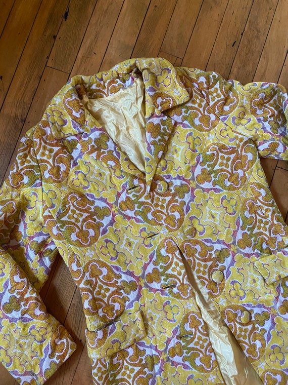 Button Up Psychedelic pattern Size 1X 2X Faux Denim with Sparkly Thread Detail 1960s 60s 3 Piece Set Grace Taylor Sparkly Suit Set
