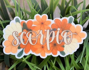 Scorpio Floral Waterproof Sticker, Zodiac Star Sign