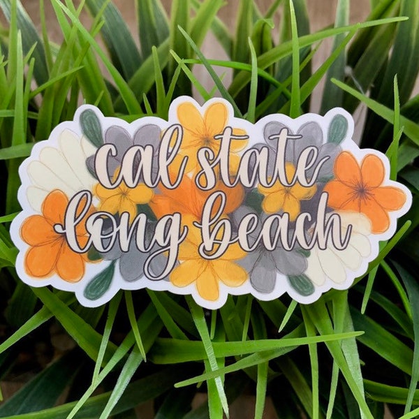 CSULB Flower Sticker, Floral Long Beach Sticker, Long Beach Decal, Laptop Sticker, Waterproof Bottle Sticker, Long Beach California