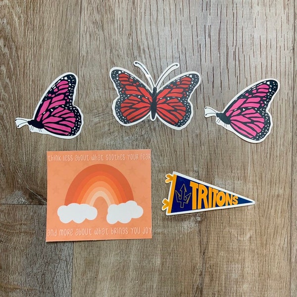 Misprint/ Miscut Stickers, Discounted Stickers, Pink Butterfly Sticker, Waterproof Stickers, UCSD Sticker
