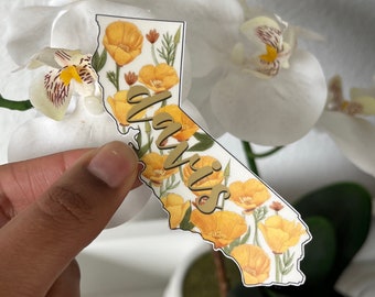 Davis California Poppy Sticker, California State Sticker, Davis California, Floral State Sticker, Yellow Poppy Sticker