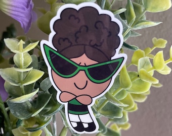 90s Cartoon Black Girl Magic Superhero Sticker, Green