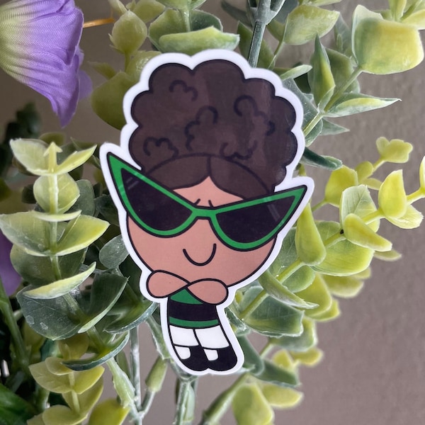 90s Cartoon Green Black Girl, Black Girl Magic, Woman Superhero Sticker, Girl Power Sticker, Power Girls Sticker