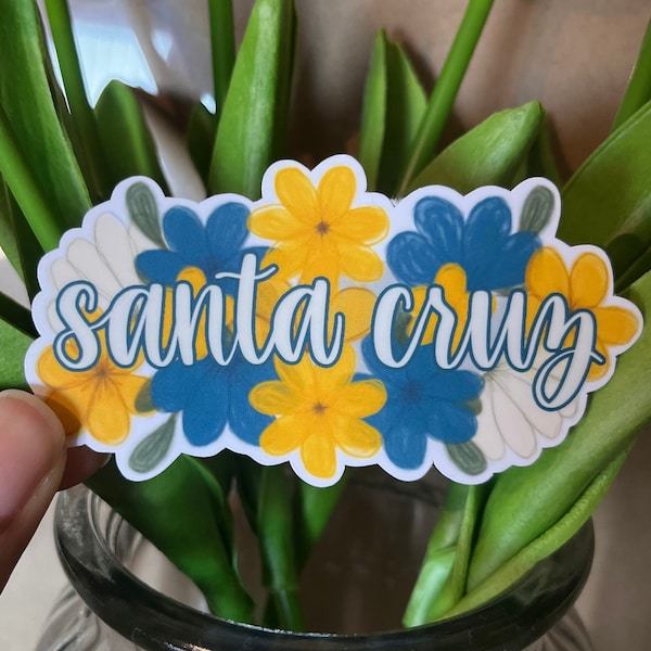 Santa Cruz Flower Sticker, Floral Banana Slugs Sticker, Santa Cruz Decal, Laptop Sticker, Waterproof Bottle Sticker, Santa Cruz California