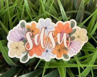 Pastel Floral Cal State Sticker: Waterproof Laptop Decal, San Diego, San Jose, Long Beach