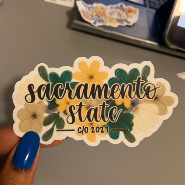 Sac State 2021 Alumni College Flower Stickers, CSUS Weatherproof Bottle Sticker, Sacramento State Graduate Decal, Class of 2021