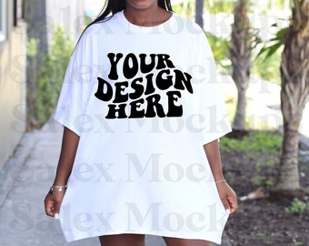 Black Model Mockup, White Gildan 5000 Mockup, Gildan 5000 T shirt ,White T-Shirt Model Mock up, Black Woman Mockup, Outdoor Oversized Mock