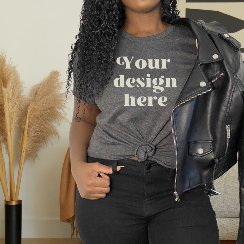 Download Heather Dark Grey Bella Canvas Mockup 3001 Black Model | Etsy