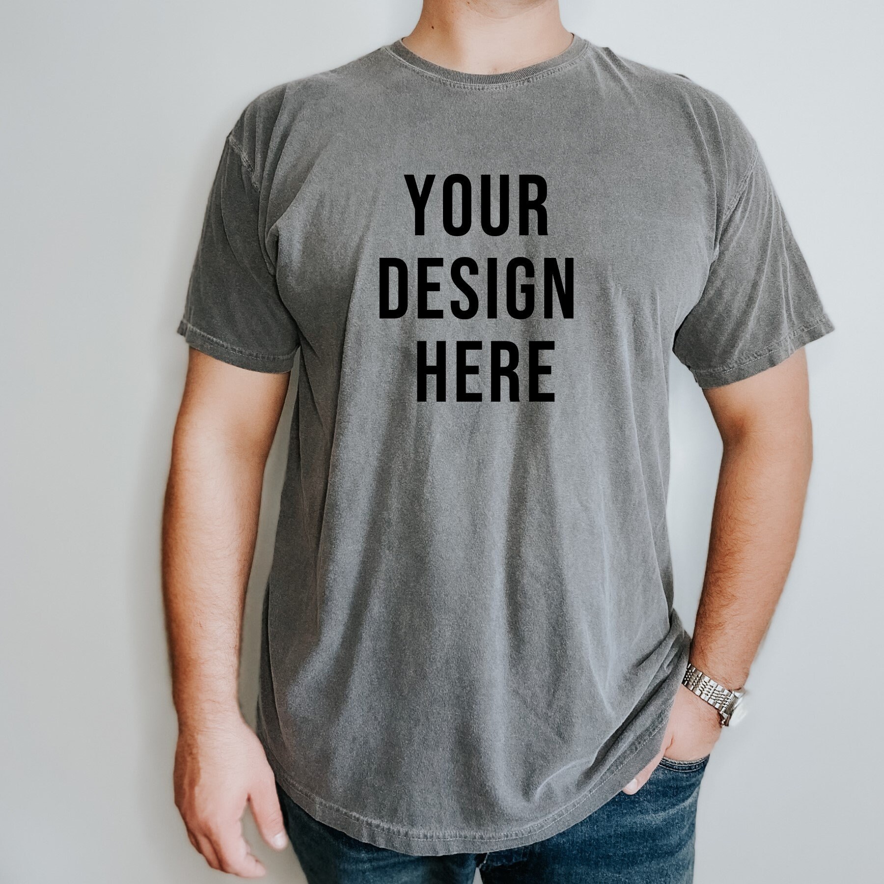 Man Comfort Colors Mockup Gray Comfort 
