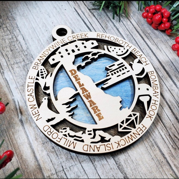 Delaware State Ornament, State of Delaware, Gift from Delaware, State Ornaments, Delaware Souvenir, United States Wooden Ornaments,