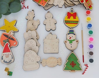 Christmas Ornament Coloring Kit, Christmas DIY Ornaments, Wooden Ornaments to Paint, Kids DIY Ornaments, Kids Christmas Ornaments, DIY Kit,
