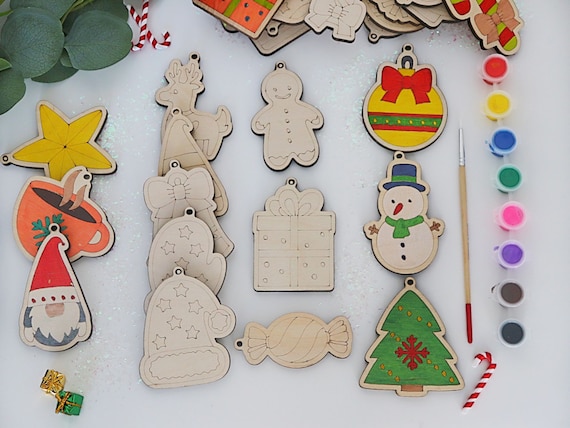 Christmas Ornament Coloring Kit, Christmas DIY Ornaments, Wooden Ornaments  to Paint, Kids DIY Ornaments, Kids Christmas Ornaments, DIY Kit, 