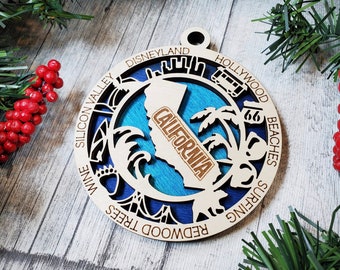 California State Ornament, California Ornament, State of California Ornament, Wooden State Ornaments, California Gift, California Tree Decor