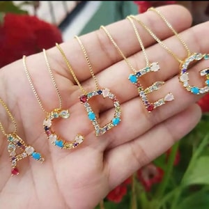 Initial necklace with colored stones deals