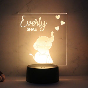 Elephant Nursery Decor, Custom Kids Night Light, Personalized Gift for Newborn, Unique Baby Shower Gift, 1st Birthday, Gender Neutral Baby