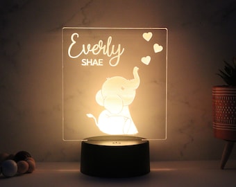 Elephant Nursery Decor, Custom Kids Night Light, Personalized Gift for Newborn, Unique Baby Shower Gift, 1st Birthday, Gender Neutral Baby
