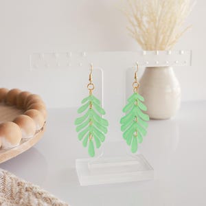 Green Leaf Earrings, Dangle Acrylic Earrings, Nature Jewelry for Women, Statement Plant Earrings, Boho Trendy Laser Cut Handmade Earrings,