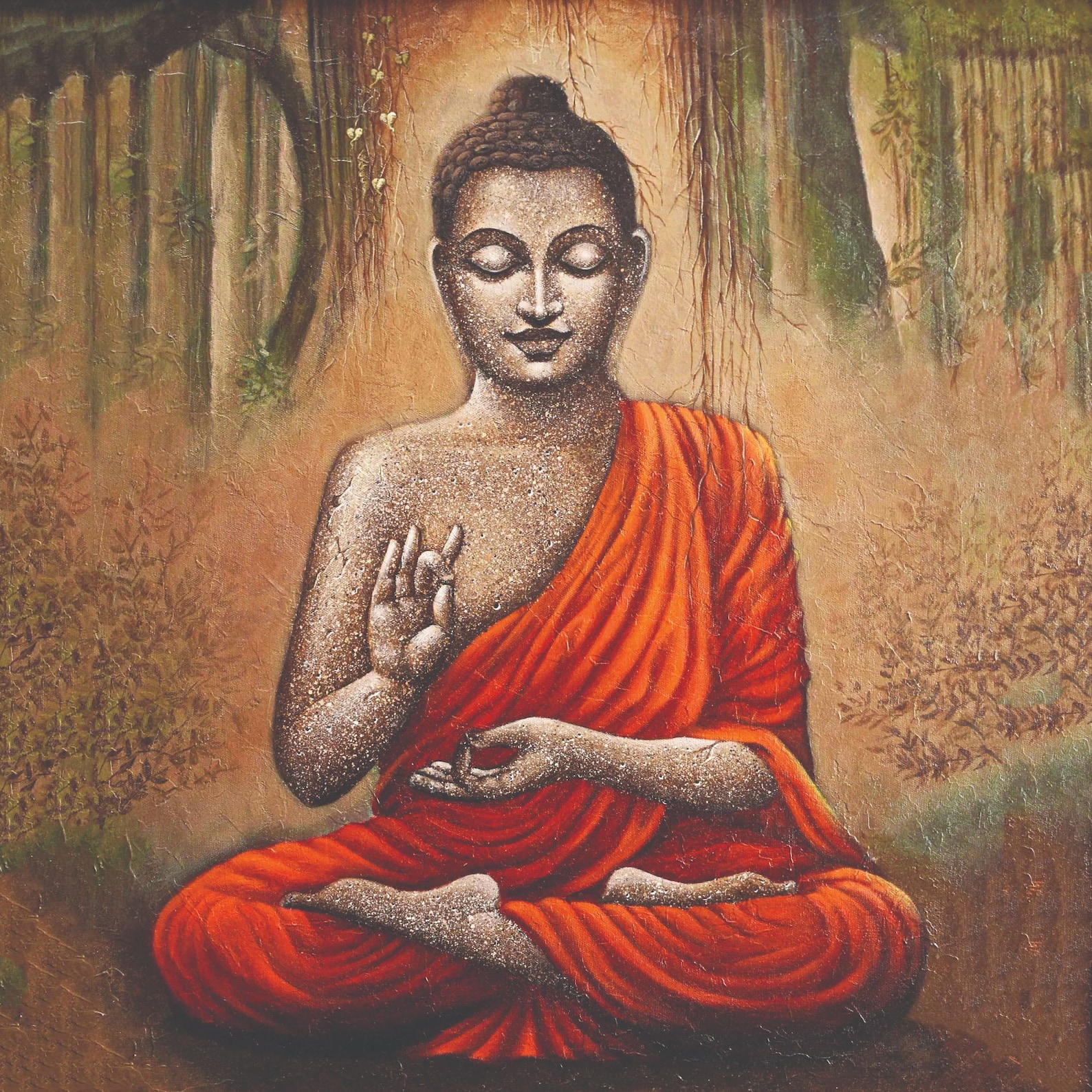 The Meditating Buddha Painting Canvas Rolled Artwork Etsy